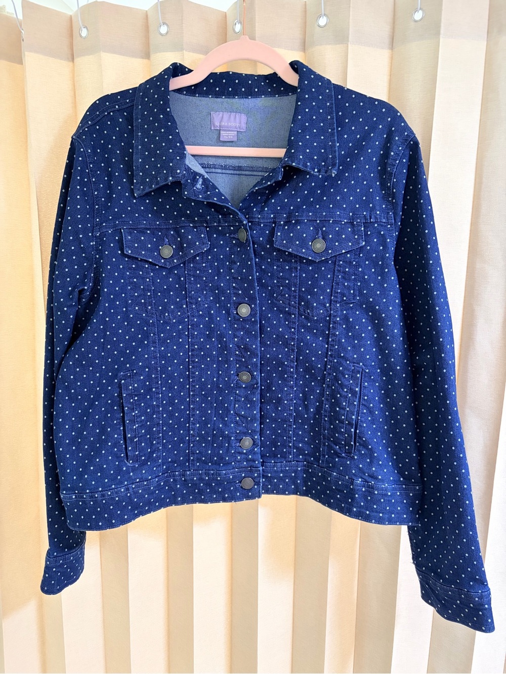 Laura Scott Navy Polka Dot Denim Jacket